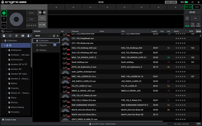 7 Déplacement de mon fichier racine "DJ" dans "collection" Engine Prime vers "collection" à droite "Device" (clé usb ou ssd)