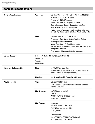 Spécification Engine Dj Desktop